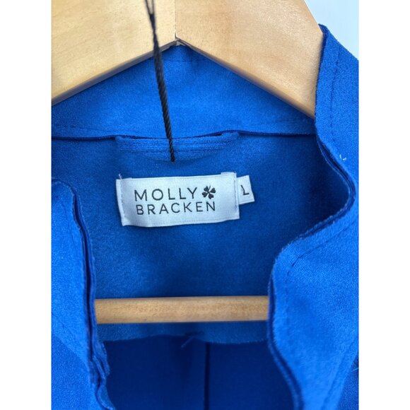 Molly Bracken Military Jacket Gold Button Cobalt Faux Suede Blue Large NEW - Picture 3 of 5